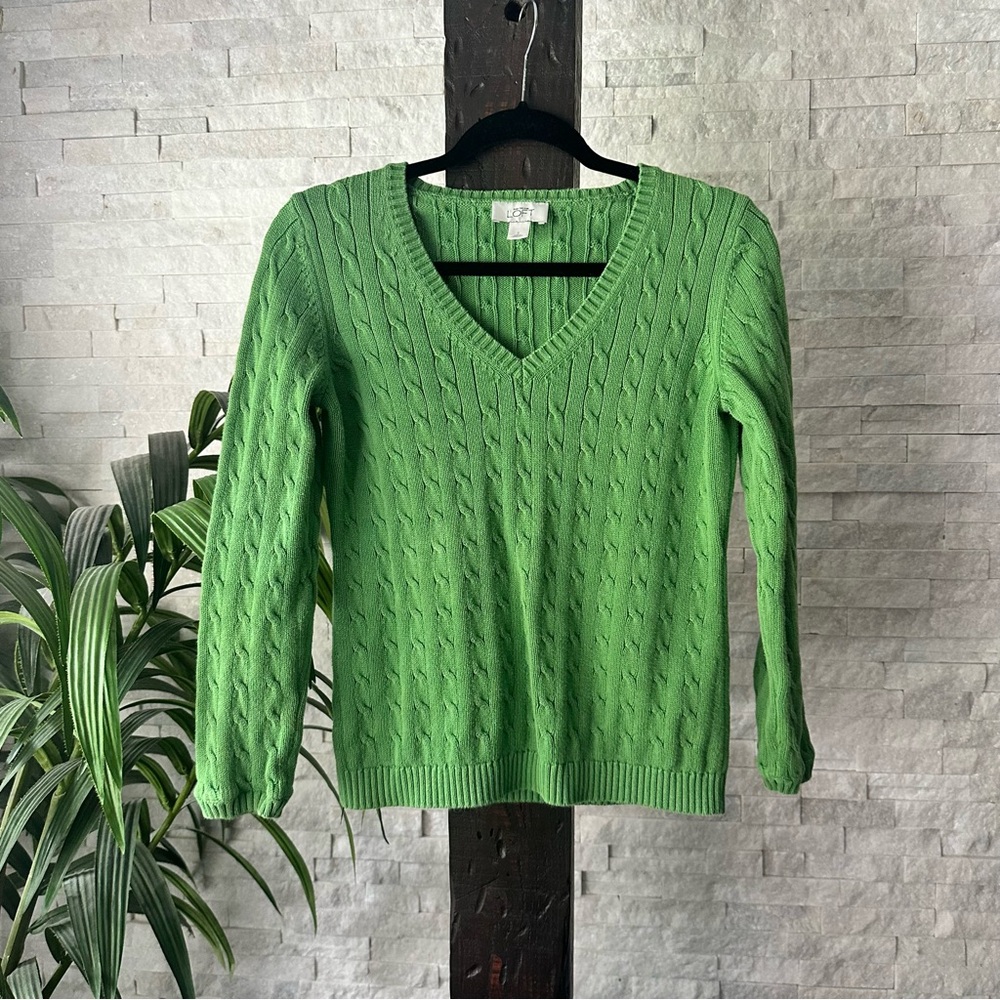 LOFT Kelly Green Ribbed cableKnit Sweater Size Small - Picture 6 of 9